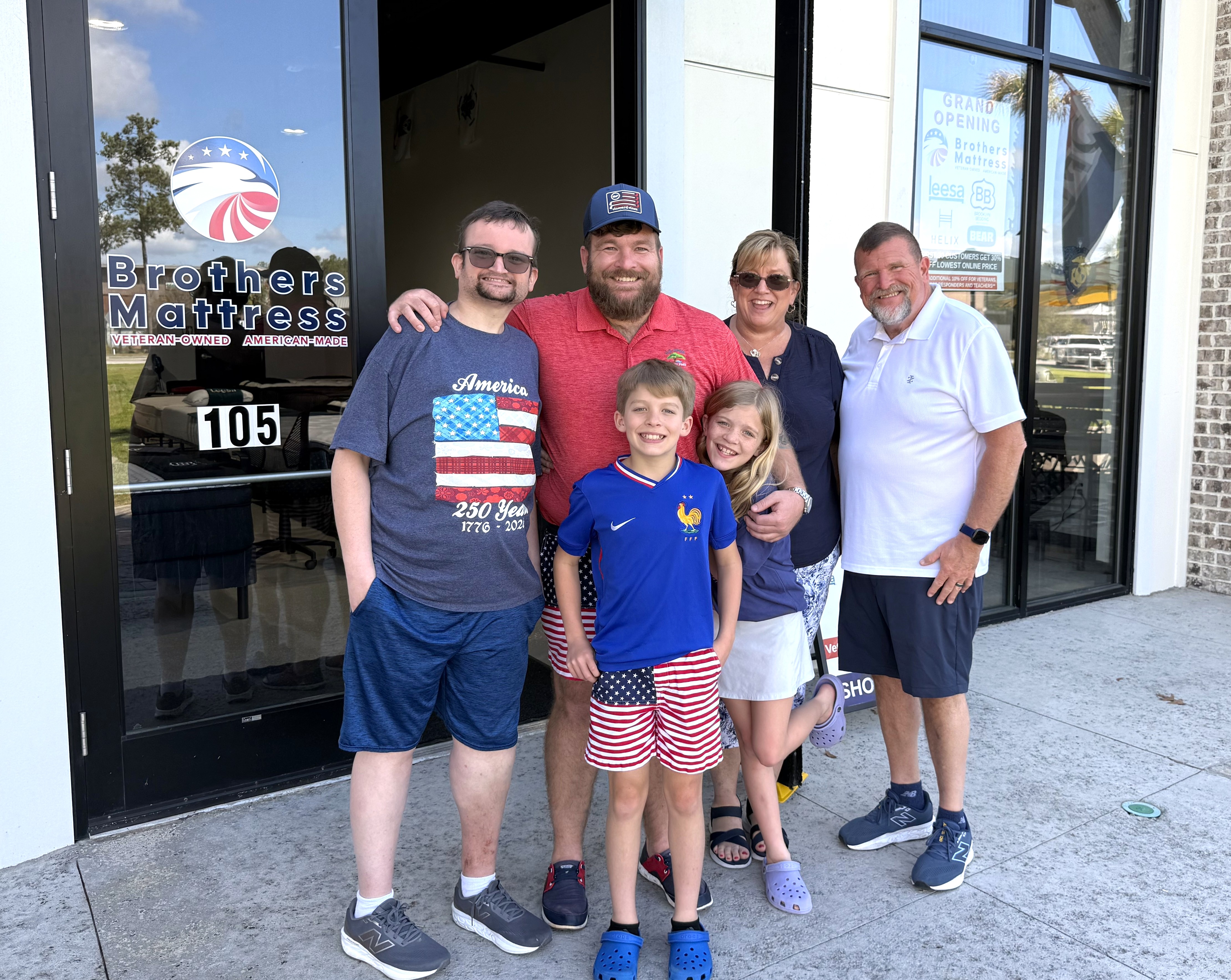 The Morris family outside Brothers Mattress in Charleston